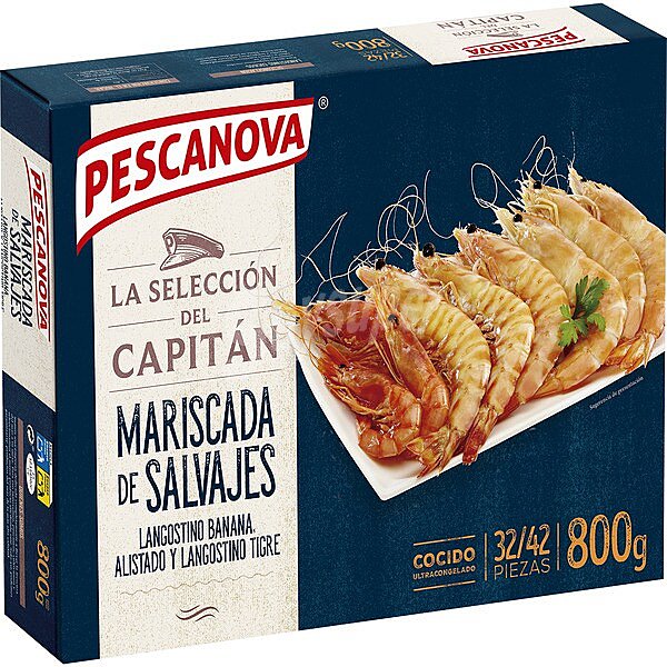 Mariscada de salvajes cocidos, langostino banana, alistado y tigre 32/42 piezas