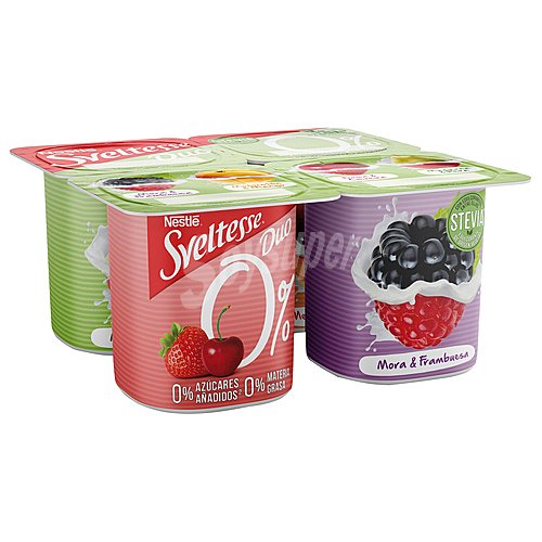 Sveltesse Yogur desnatado (0% materia grasa) con trozos de fruta y stevia sveltesse Duo 0%