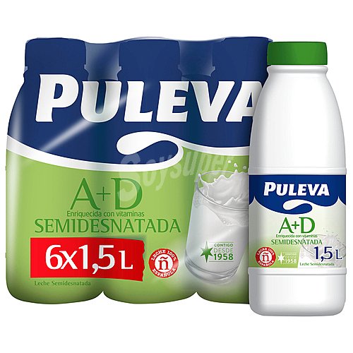 Puleva Leche semidesnatada de vaca, enriquecida con vitaminas A y D y de origen 100% español puleva