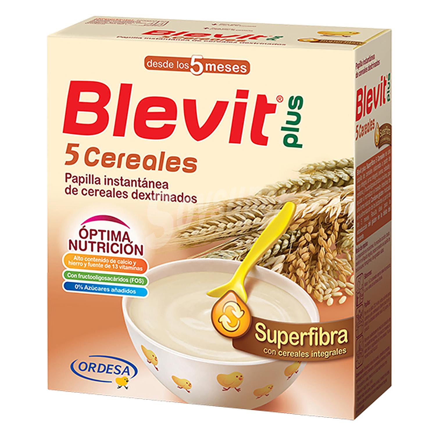 Papilla infantil desde 5 meses 5 cereales Blevit plus Superfibra