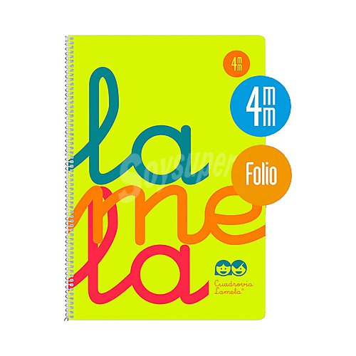 Cuaderno A5 de espiral con 80 hojas de cuadrovía 4mm, Cubierta plastificada color amarillo flúor. editorial lamela