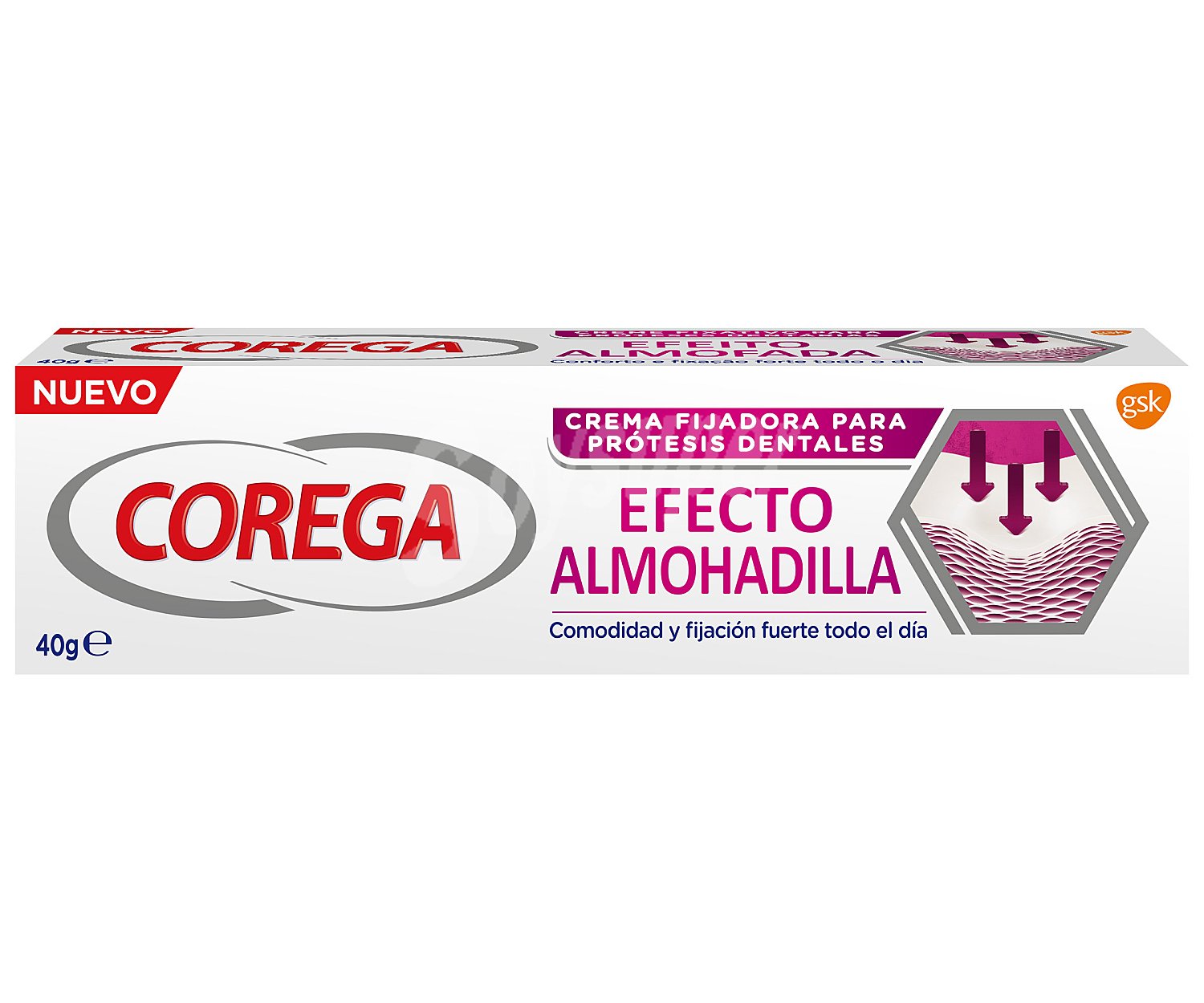 Crema fijadora de prótesis dentales, efecto almohadilla