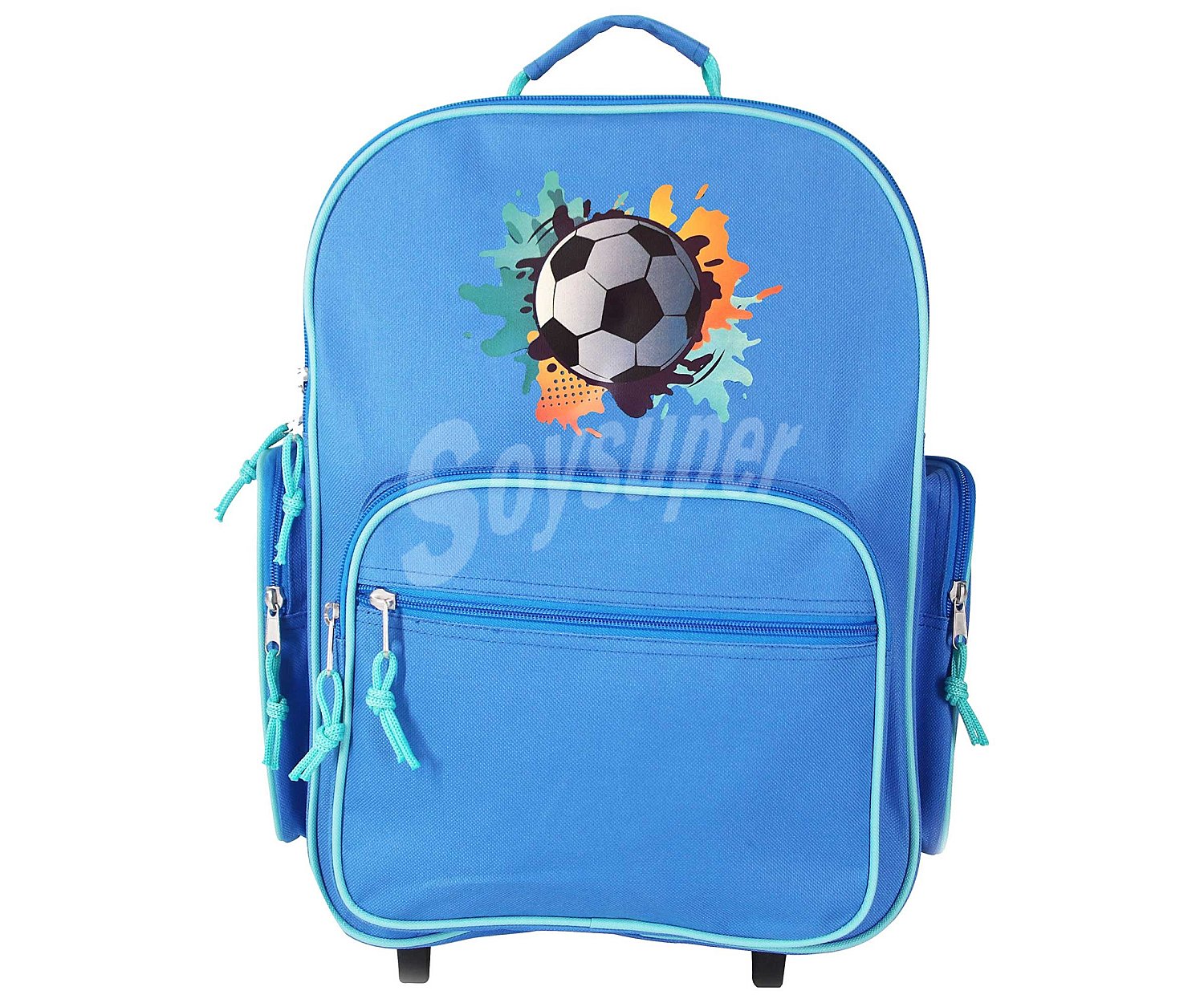 Mochila escolar tipo trolley modelo fútbol con 3 grandes compartimentos,