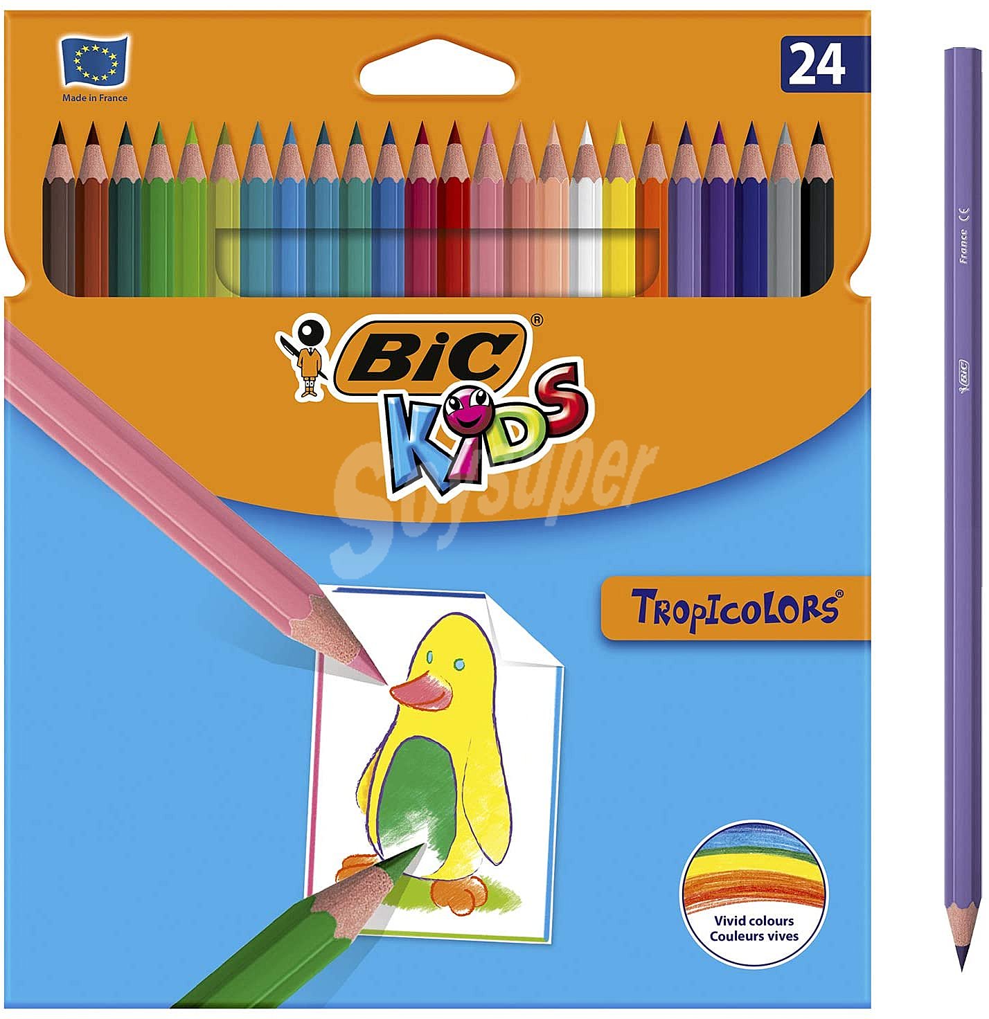 BIC Kids Lápices de Colores para Niños, Óptimo para material escolar,tropicolors, Colores Surtidos, 2,9mm, Material Escolar, Blíster de 24