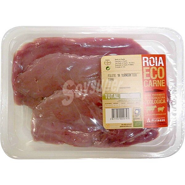 Ternera ecologica Roia filetes de tapa 1ª A peso aproximado bandeja 380 g