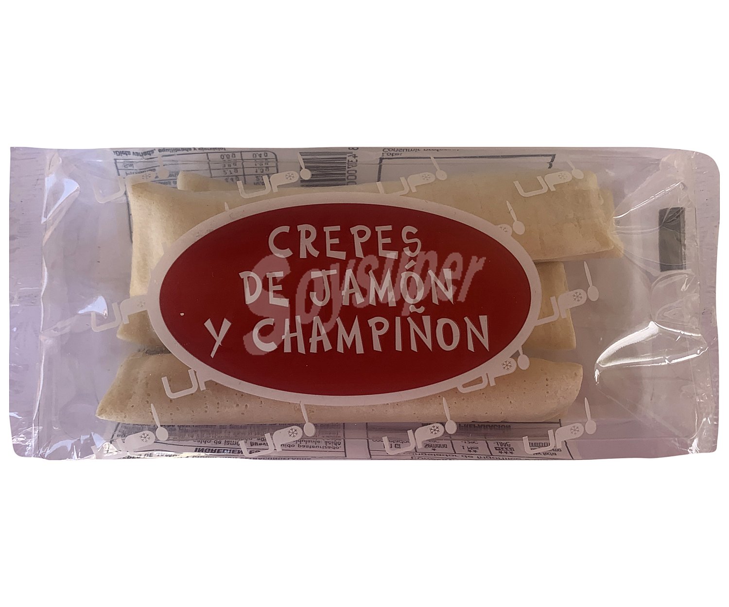 Crepes congelados rellenos de jamón y champiñón