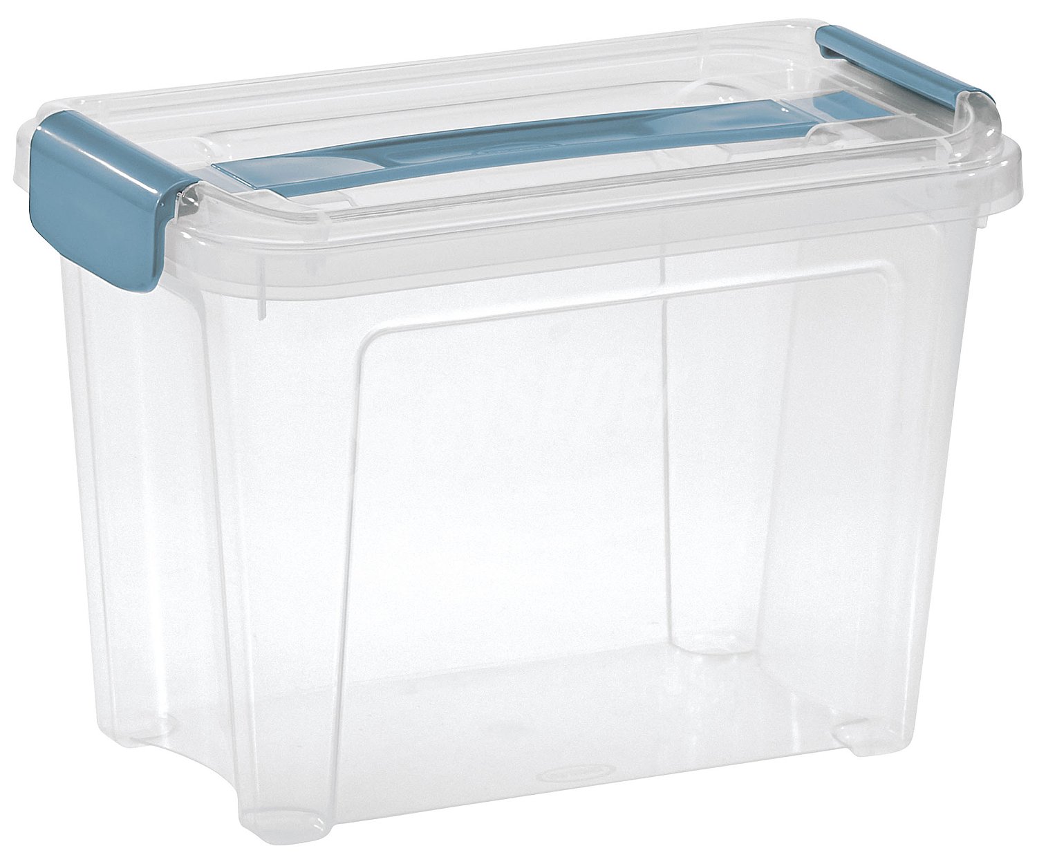 Caja transparente de ordenación, capacidad 4,6L con tapa clips y asa color azul, actuel.