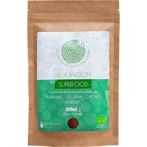 Relajación Superfood preparado en polvo ecológico de Elsa Punset envase 150 g con plátano, lúcuma, cacao y acerola