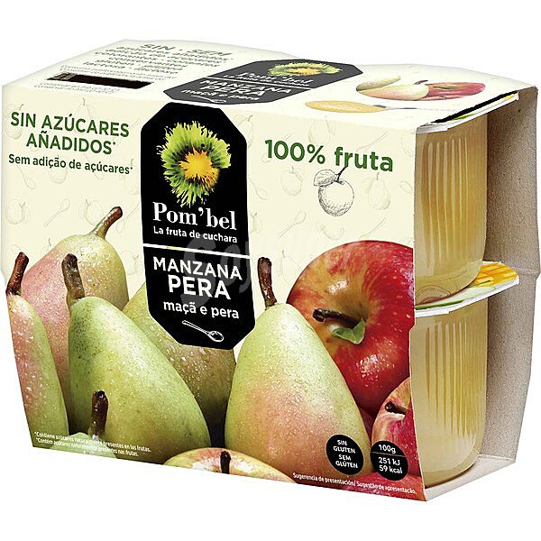 Compota de manzana y pera 100% frutas sin gluten