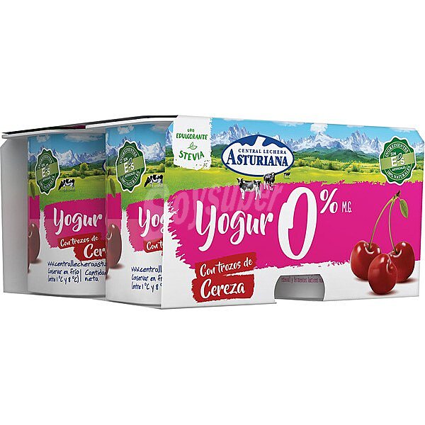 Yogur con trozos de cereza desnatado 0% m.g