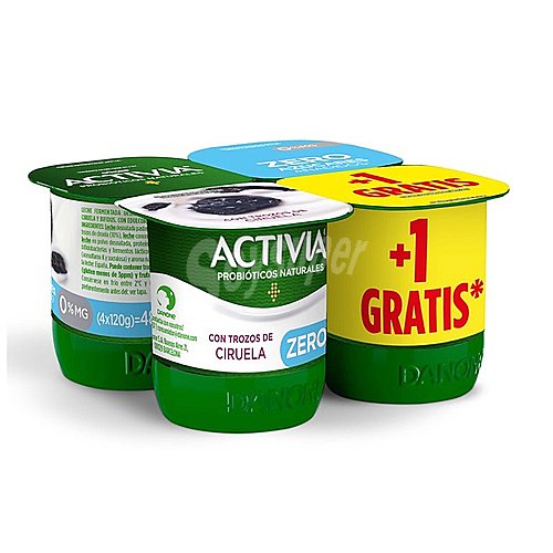 Activia Bífidus desnatado (0% materia grasa) con trocitos de ciruela activia de Danone