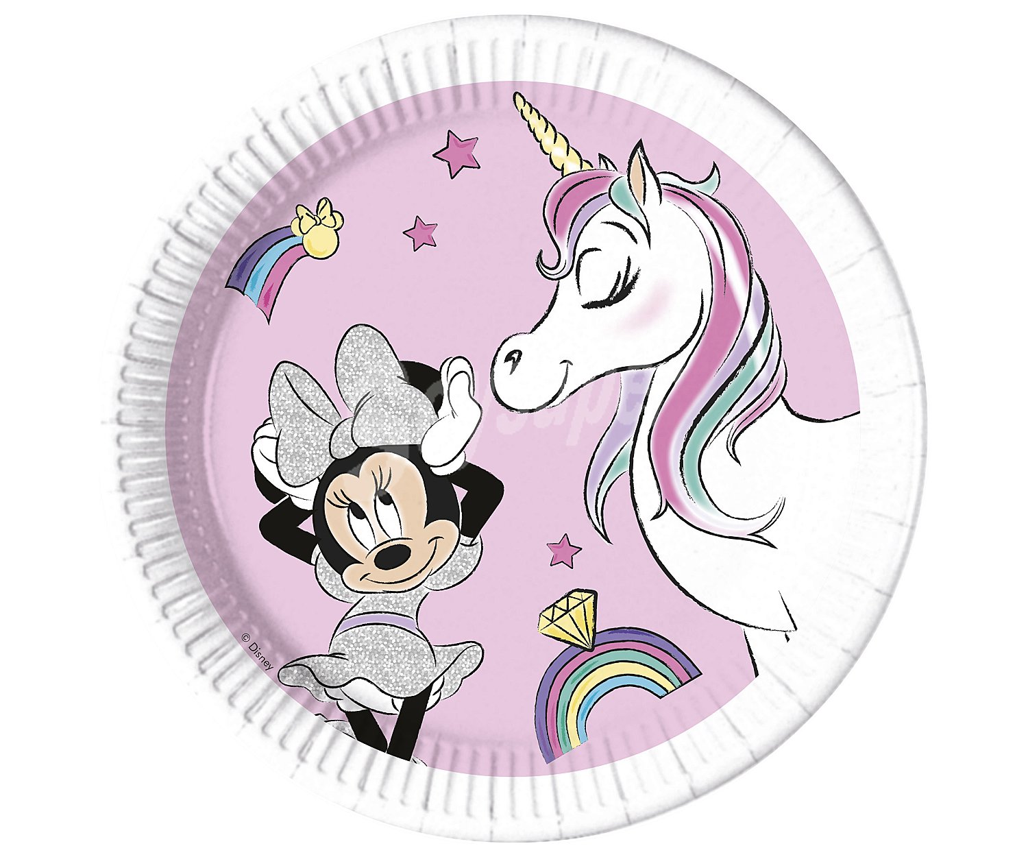 de cartón compostables, 23cm., 8 unidades diseño Minnie y unicornio, disney