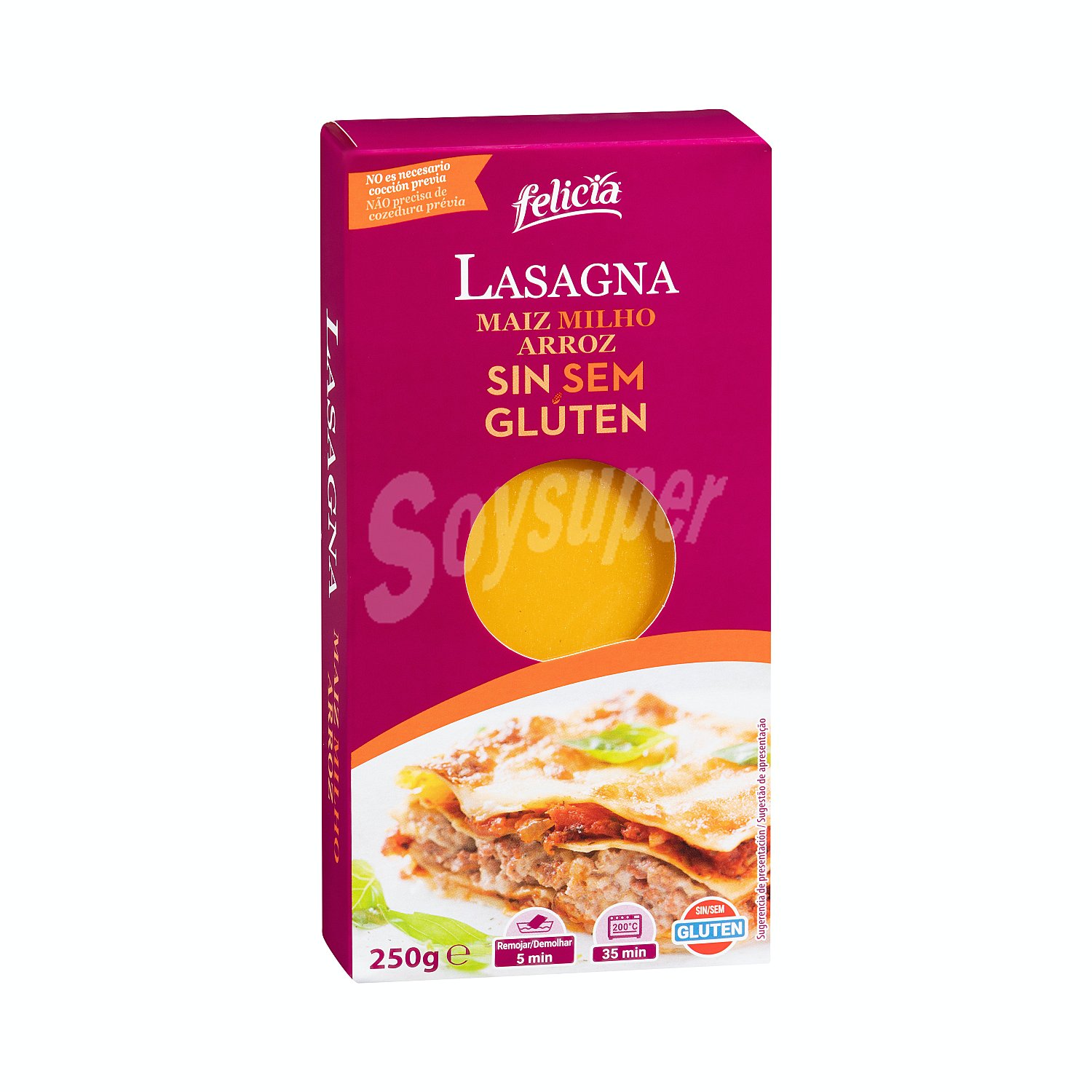 Lasaña de maiz y arroz placas precocidas sin gluten