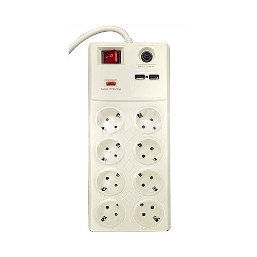 Base múltiple de 8 enchufes + 2 Usb, longitud cable 1,4m, interruptor, eurobric 2000