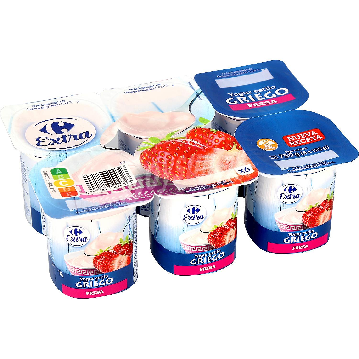 Yogur griego de fresa Carrefour Extra sin gluten