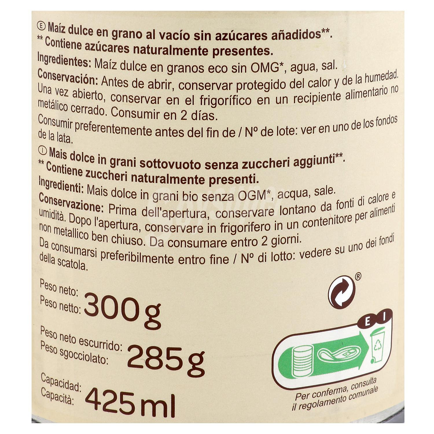 Maíz dulce ecológico Carrefour Bio