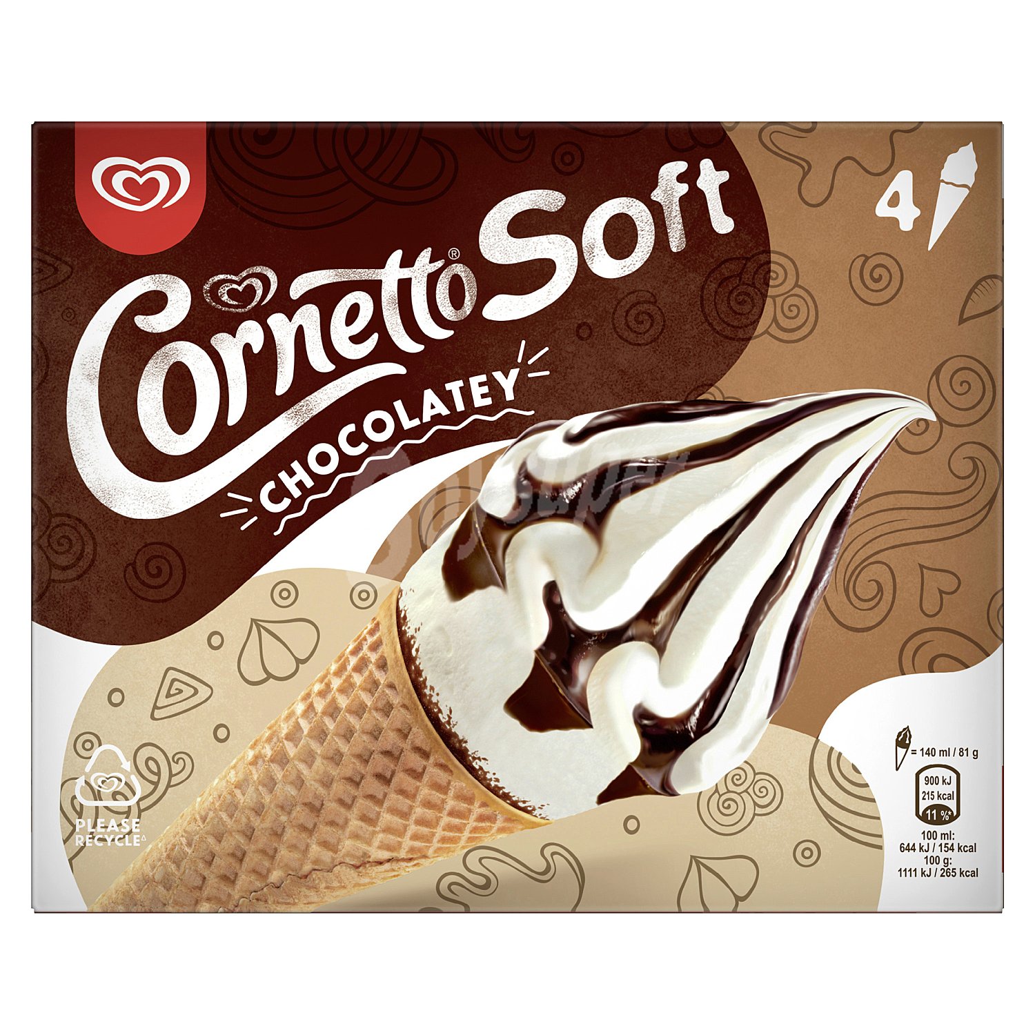 Soft helado cono de vainilla y chocolate caja 4 uds 324 gr