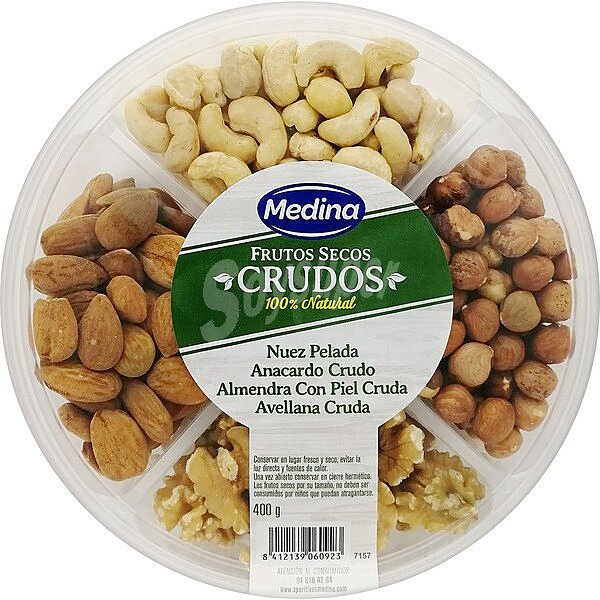 Frutos Secos Crudos 100% natural con 4 variedades de frutos secos nuez pelada, anacardo cruda, almendra con piel cruda y avellana cruda