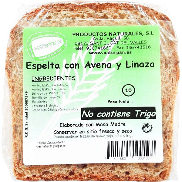 pan de espelta con avena y linaza envase 320 g