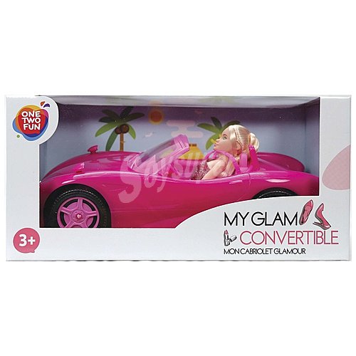 Coche descapotable color rosa con muñeca, ONE TWO FUN alcampo