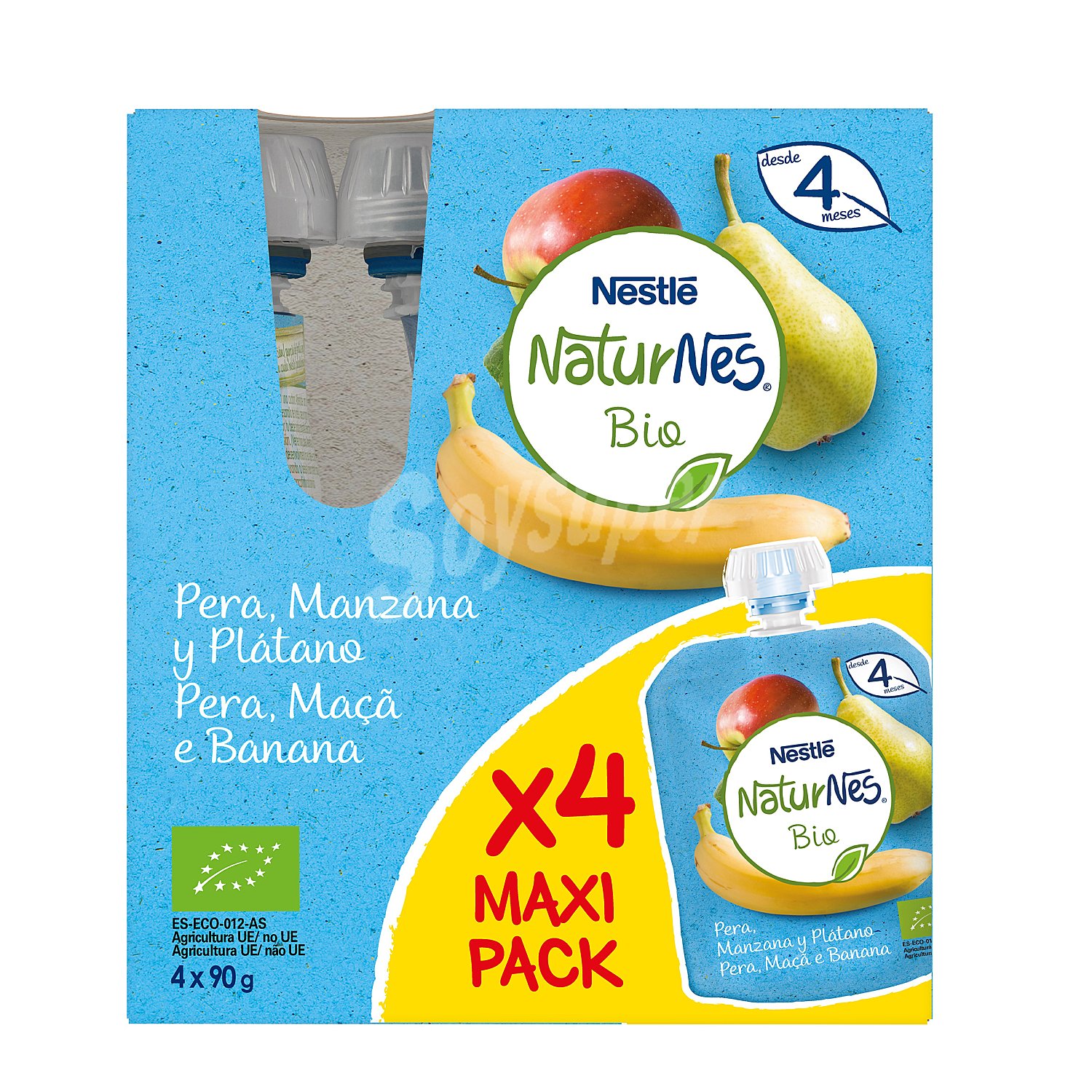 Naturnes pera, manzana y plátano bio pack 4 x 90 gr