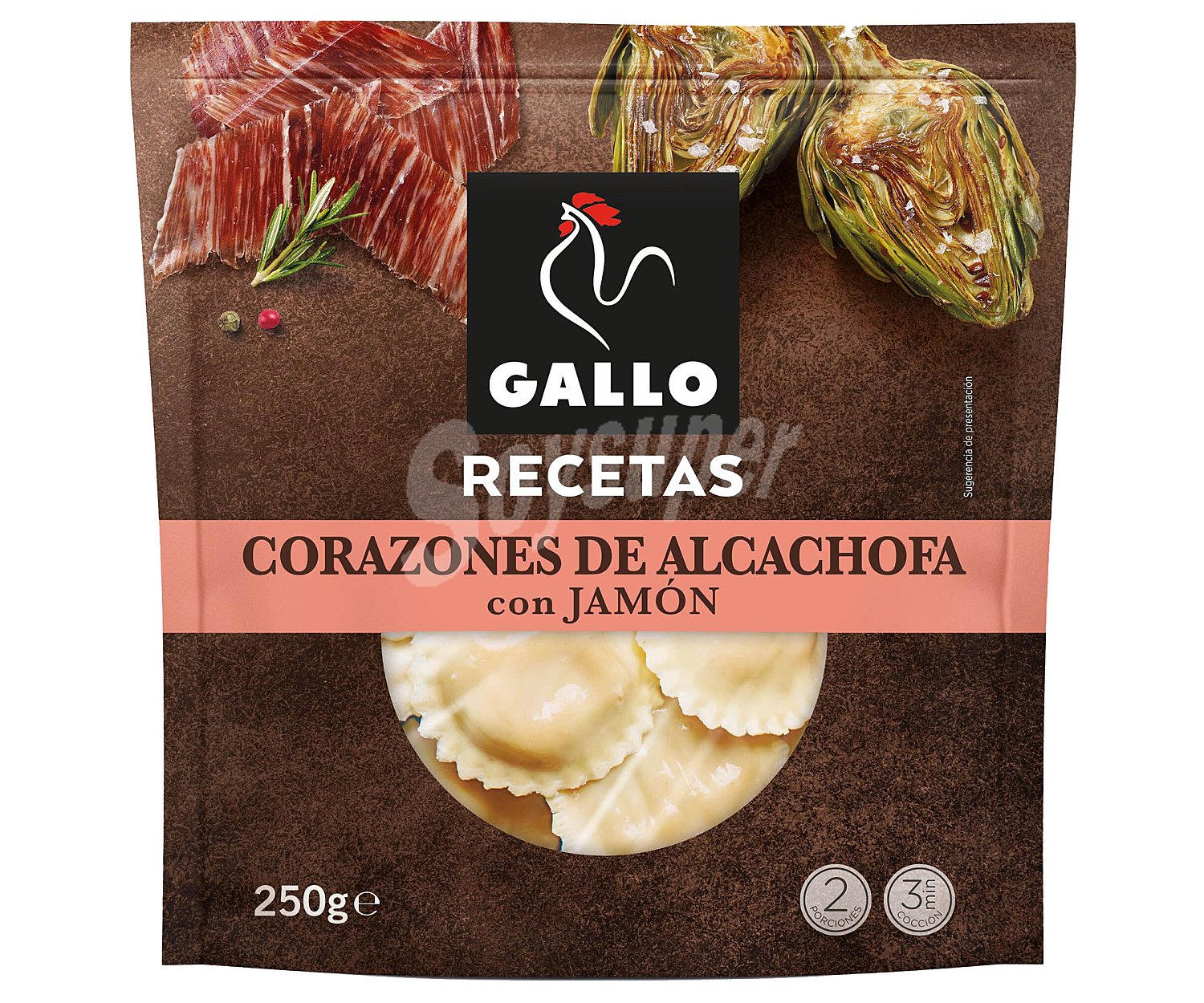 Soles de pasta fresca al huevo rellenos de corazones de alcachofa con jamón