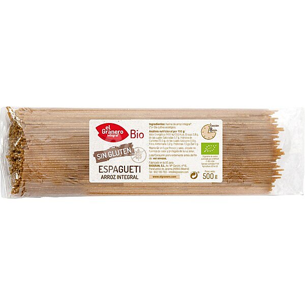 Bio espagueti de arroz integral ecológico y sin gluten envase 500 g