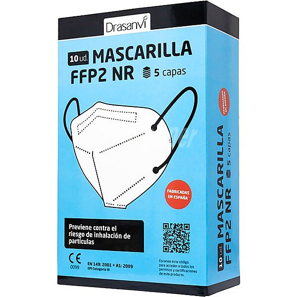 Mascarilla FFP2 NR 5 capas color balnco talla adulto caja 10 unidades