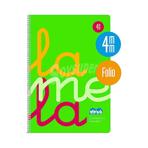 Cuaderno A5 de espiral con 80 hojas cuadrovía 4mm, Cubierta plastificada color verde. editorial lamela