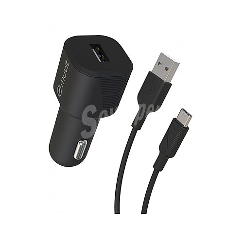 Cargador de coche + cable Usb a Tipo C muvit, 12W, 3A, longitud 1,2m