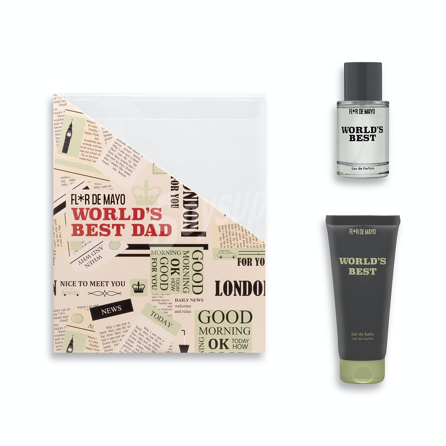 Lote hombre world's best dad eau toilette vaporizador 45 ml + gel baño 100 ml + caja archivadora multiusos