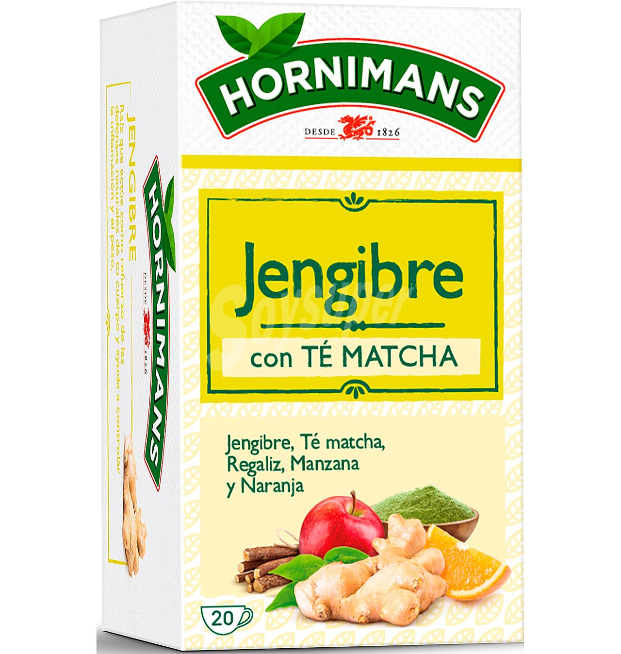 Infusión de jengibre con té matcha en bolsitas Hornimans