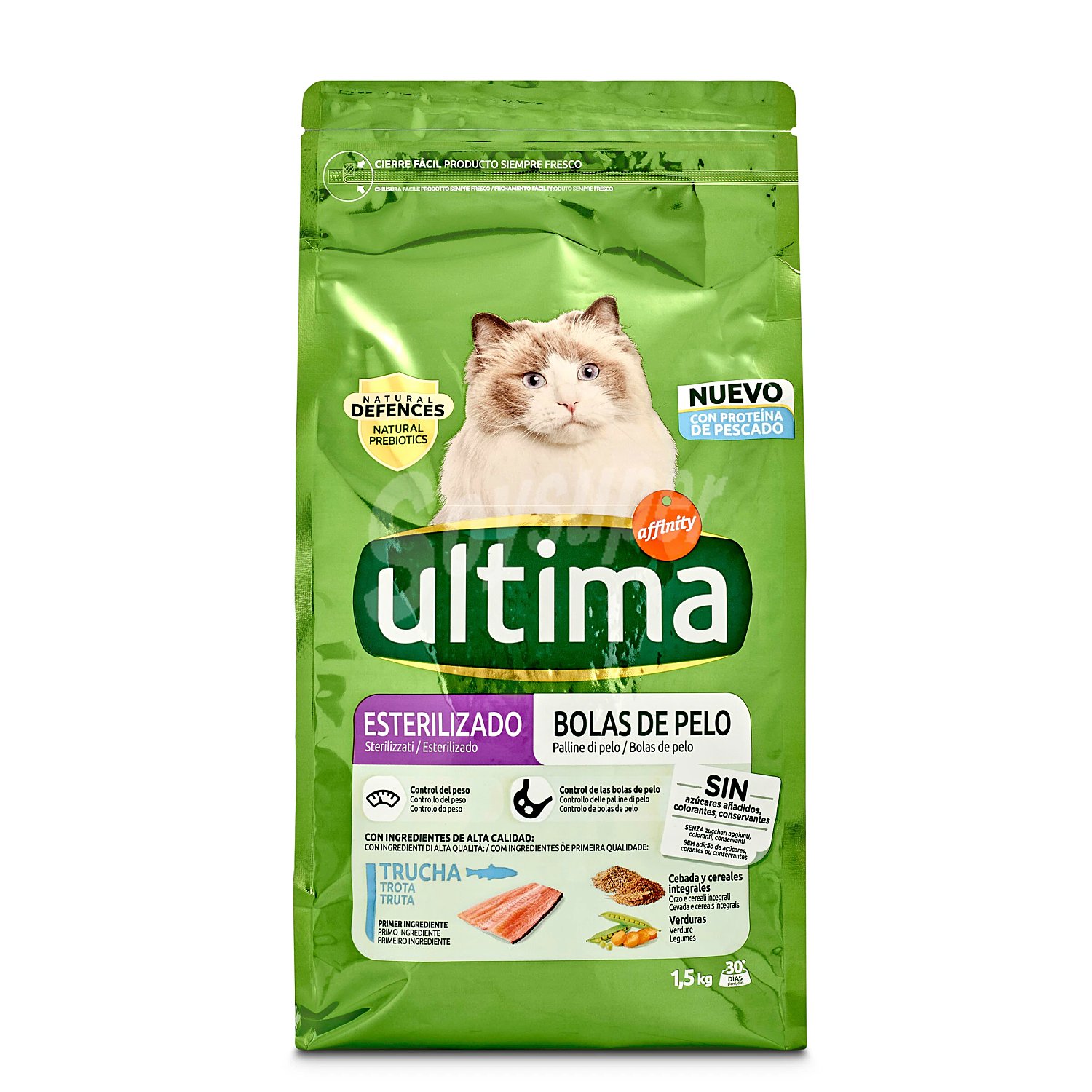 Alimento para gatos esterilizados anti bolas de pelo con trucha