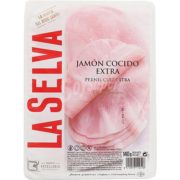 Corte Fresco jamón cocido extra en lonchas sin gluten sin lactosa