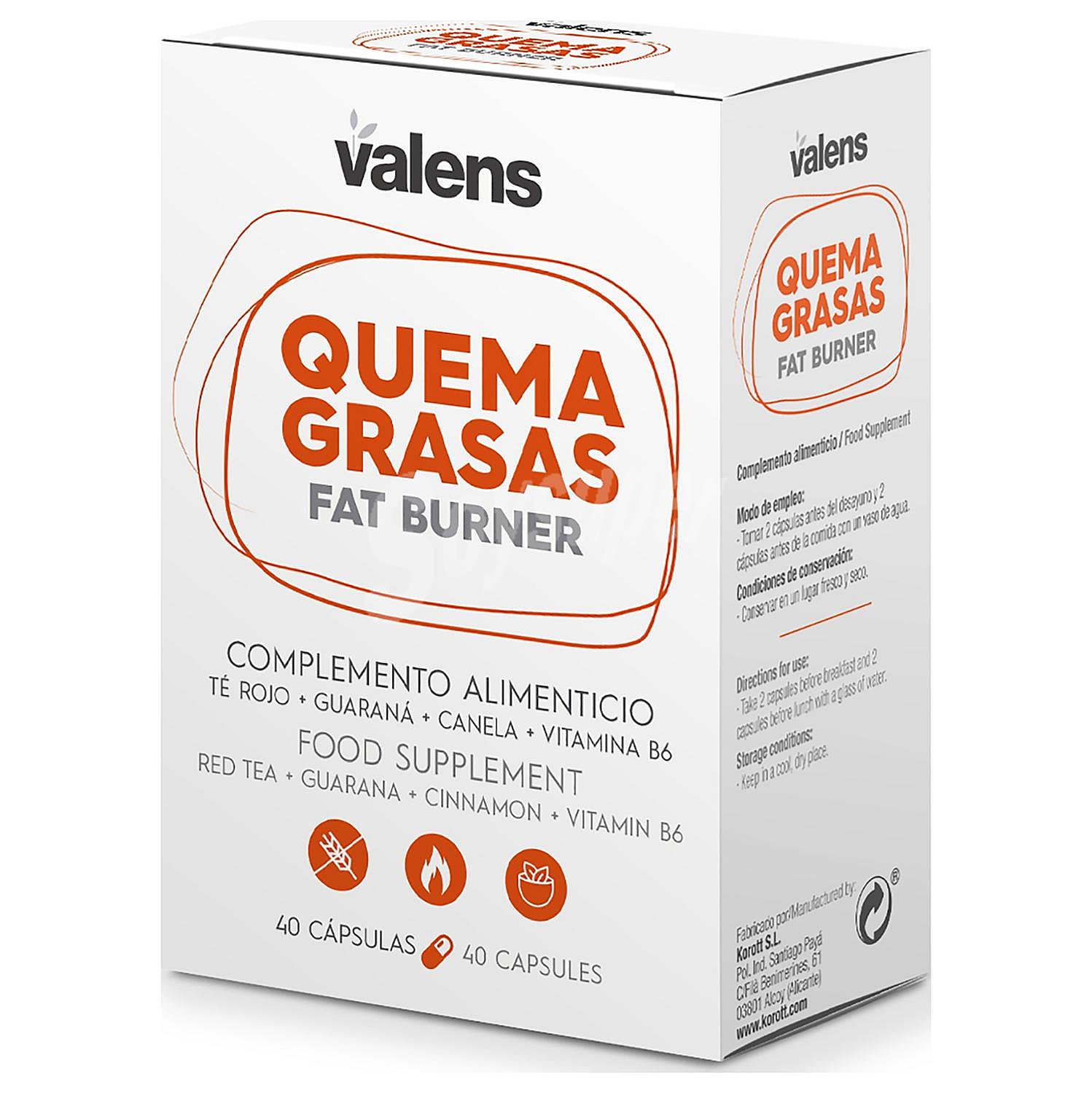 Quemagrasas en cápsula Valens sin gluten