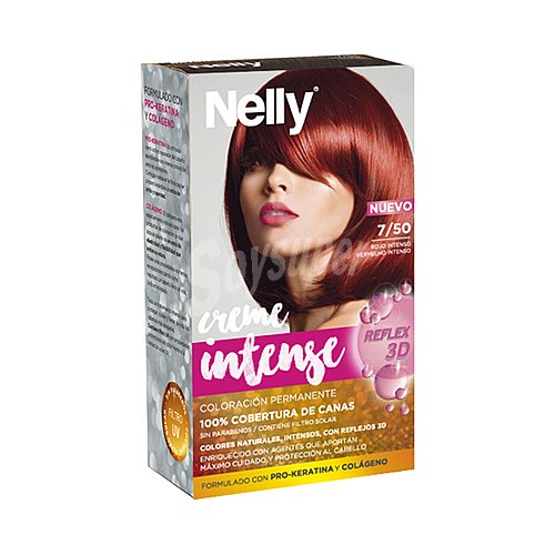 Nelly Tinte de pelo color rojo intenso, tono 7/50 nelly Creme intense