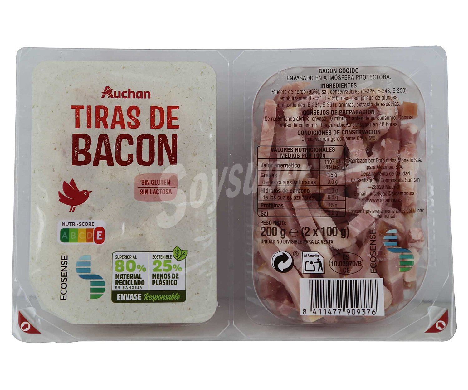 Producto alcampo Tiras de bacon cocido elaboradas sin gluten ni lactosa producto alcampo