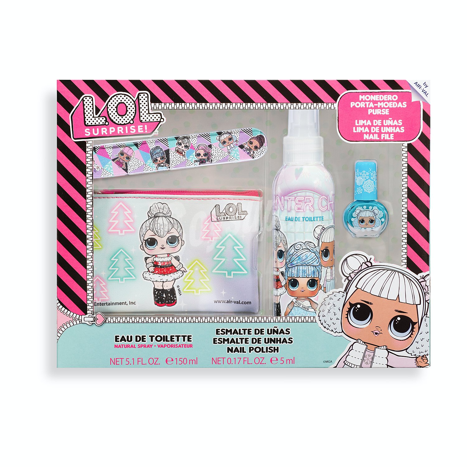 Lote infantil lol surprise fragancia (vaporizador 150 ml) + monedero + lima y esmalte de uñas