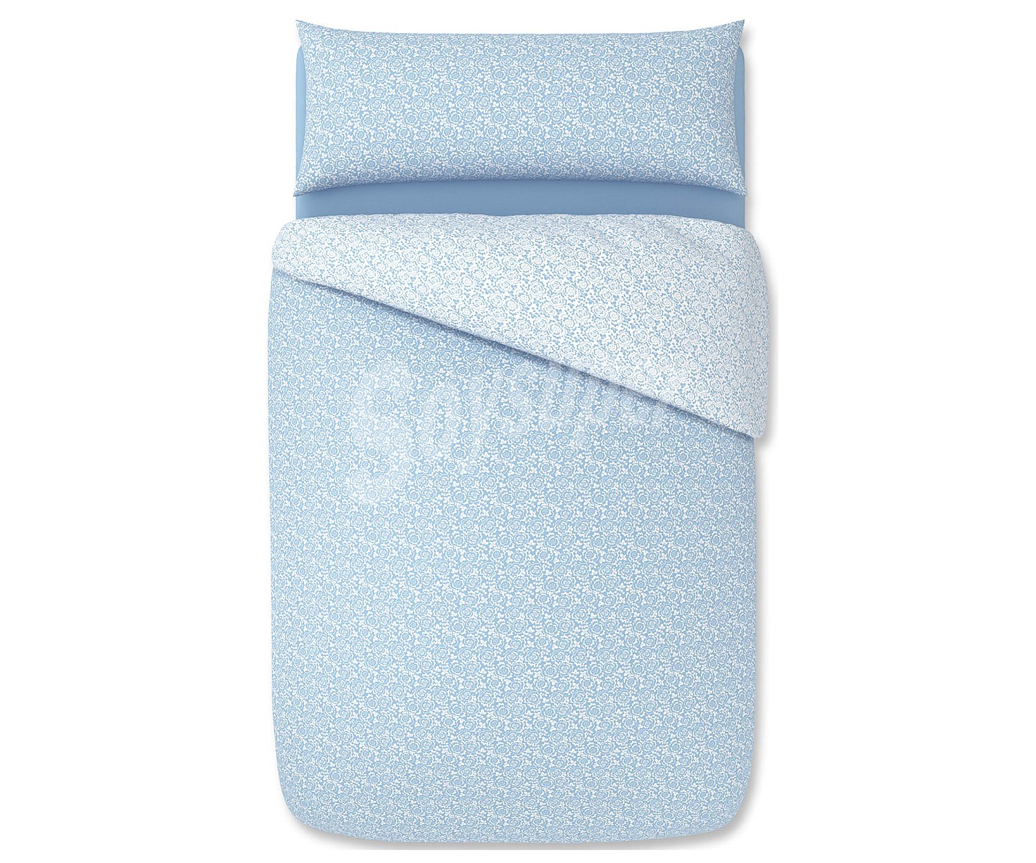 Juego de funda para edredón nórdico de 105cm. y funda de almohada, diseño flores azules, 58% algodón, actuel.