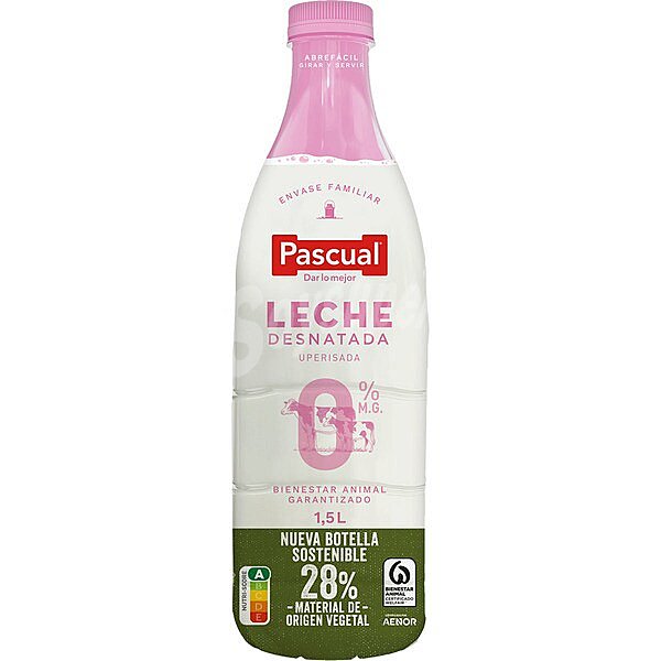 Leche desnatada UHT 0% Materia Grasa botella 1,5 L