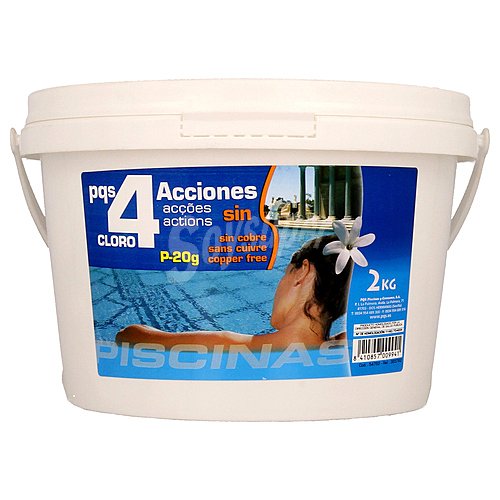 Tratamiento 4 funciones (desinfectante, algicída, floculante y antical) tabletas de PQS 2 kg