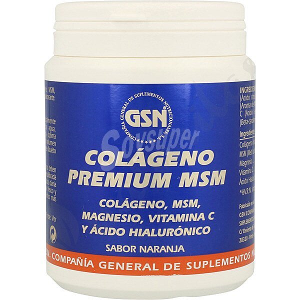 Colágeno premium MSN, magnesio , vitamina C y ácido hialurónico con sabor naranja envase 354 g