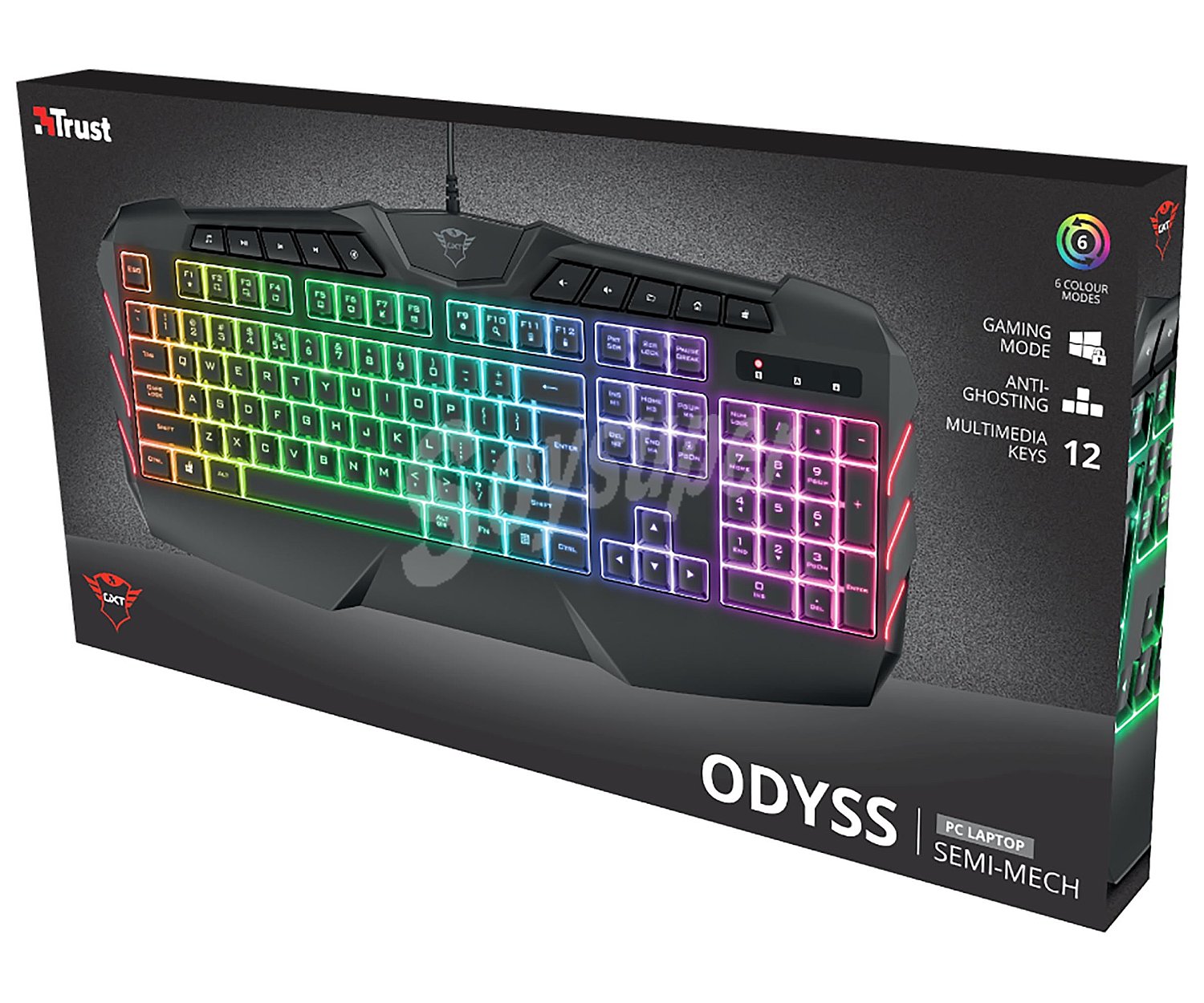 Teclado gaming semimecánico trust GXT 881 Odyss, iluminación led, modo juego, conexión Usb