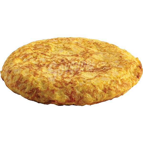 Tortilla de patata con cebolla hecha con huevos de peso aproximado