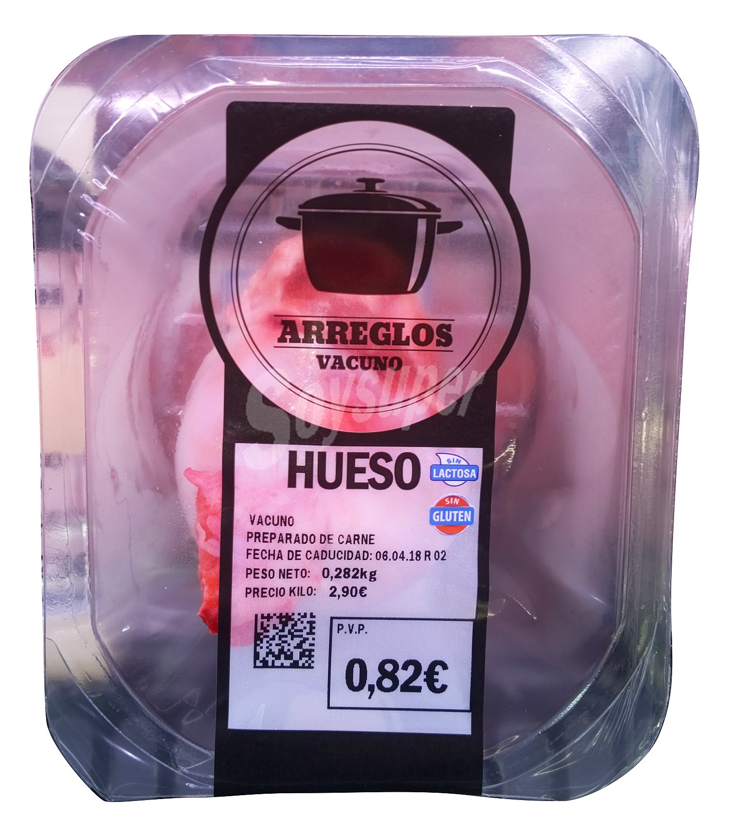 Vacuno añojo hueso cocido fresco, varios, bandeja 250 g aprox(peso aproximado de la )