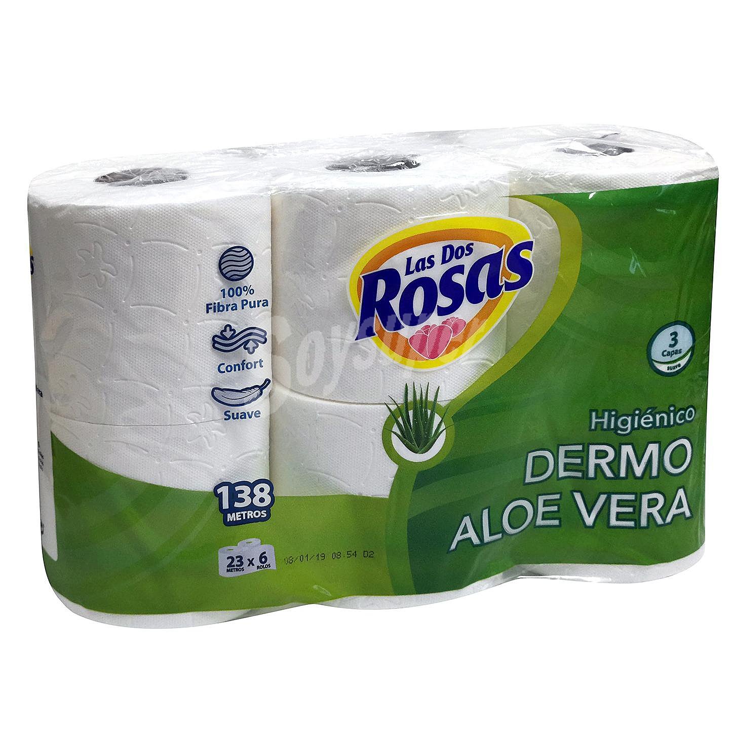 Papel higiénico dermo aloe vera 3 capas Las Dos Rosas