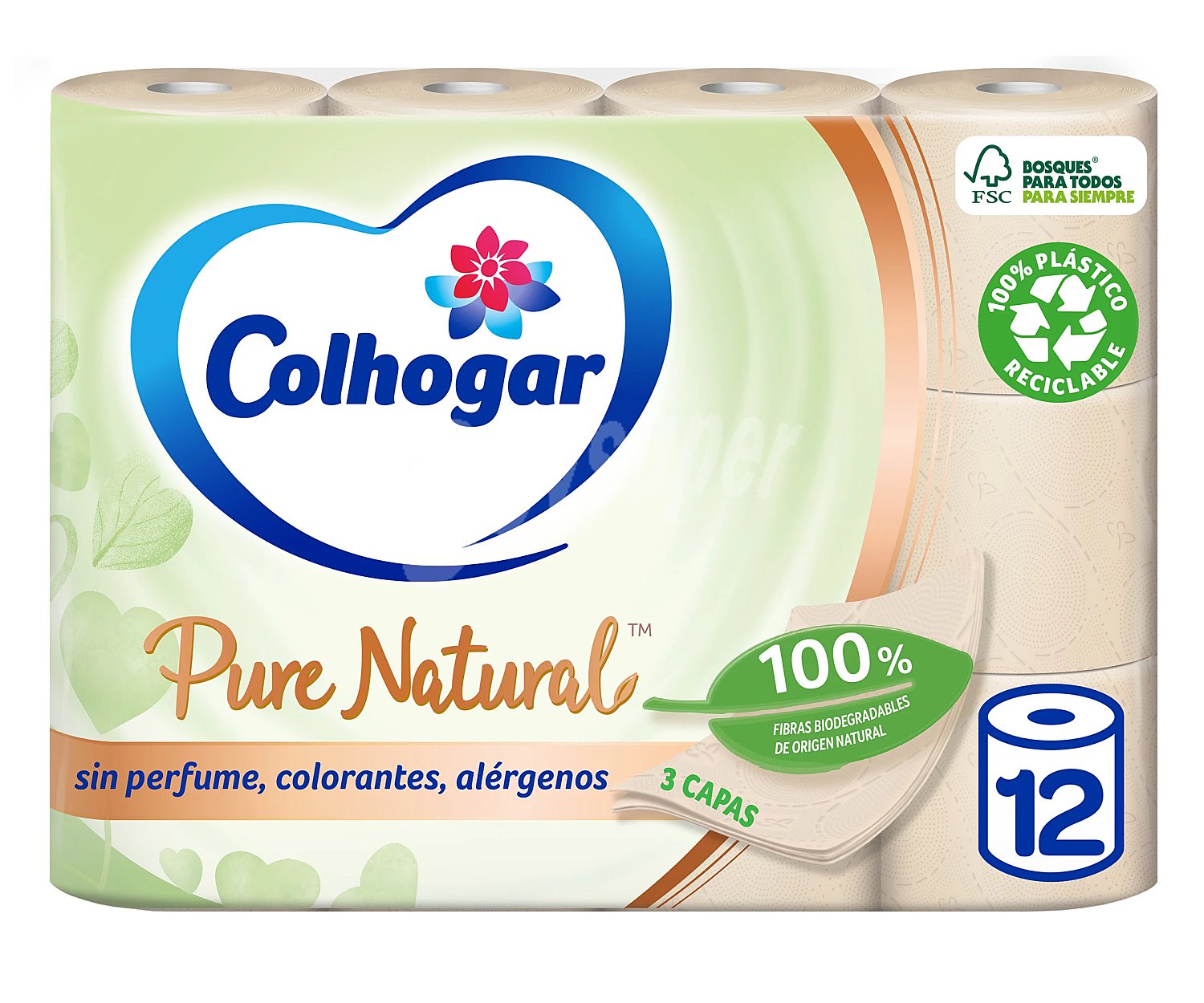 Colhogar Papel higiénico Pure Natural con fibras naturales colhogar