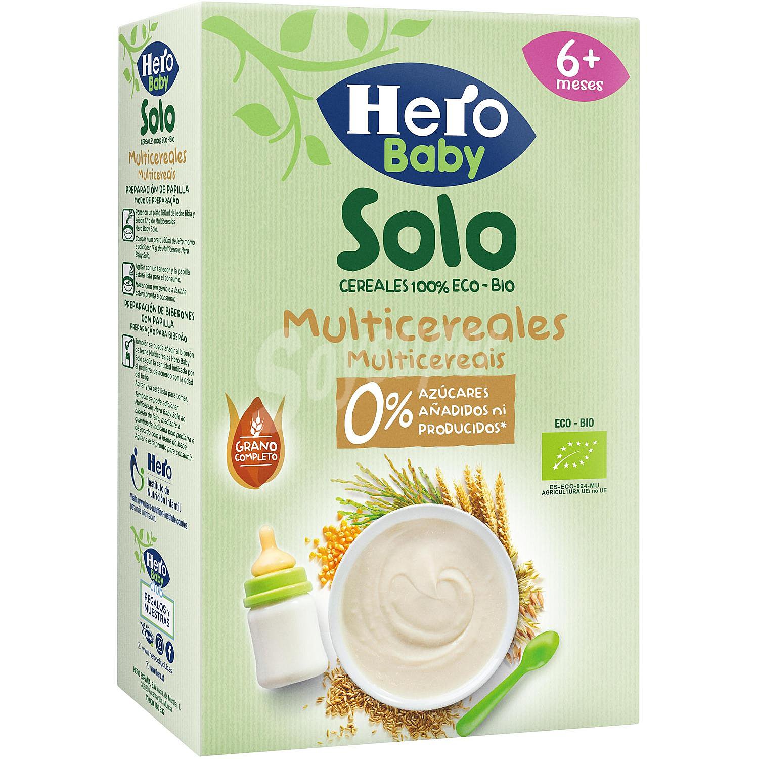 Papilla desde 6 meses multicereales Hero Baby Solo sin lactosa