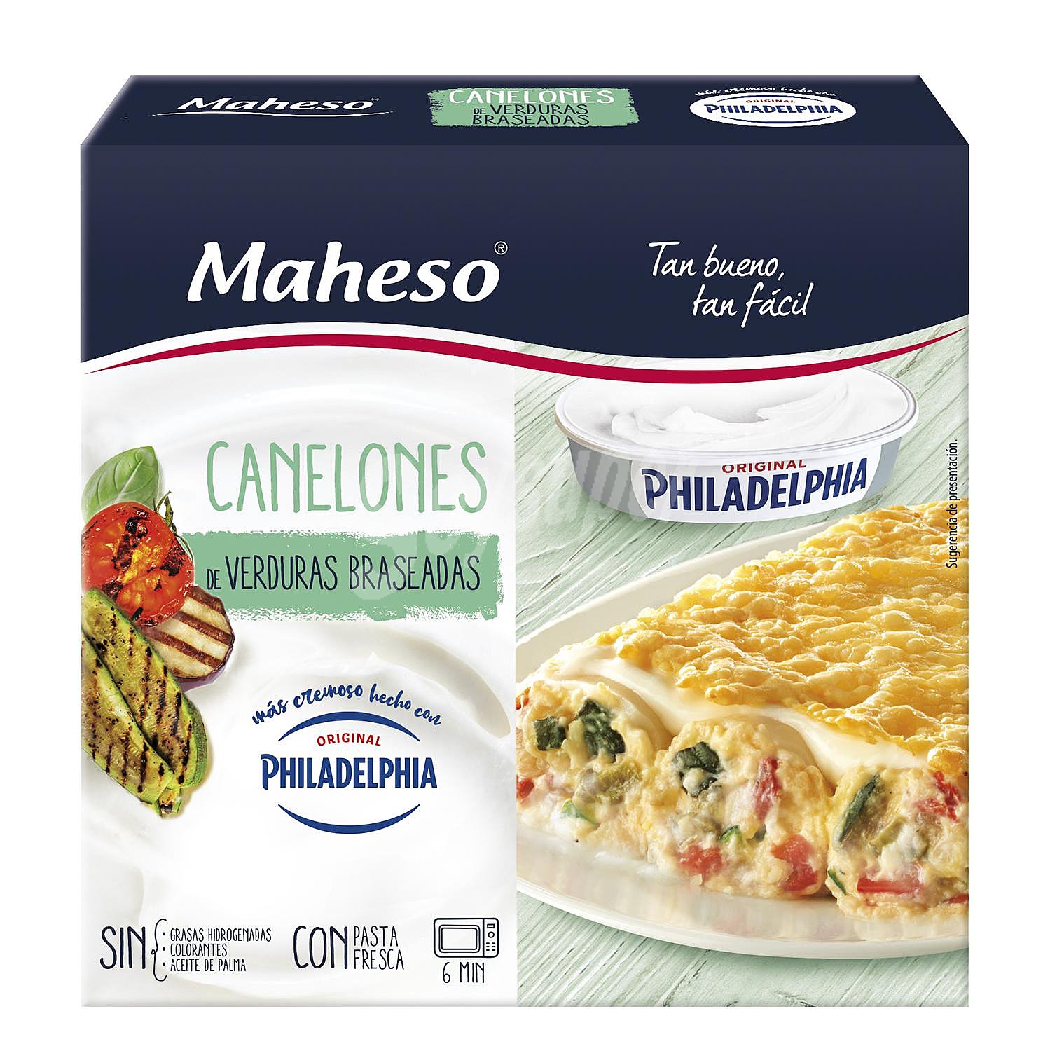 Canelones de verduras asadas con queso Maheso