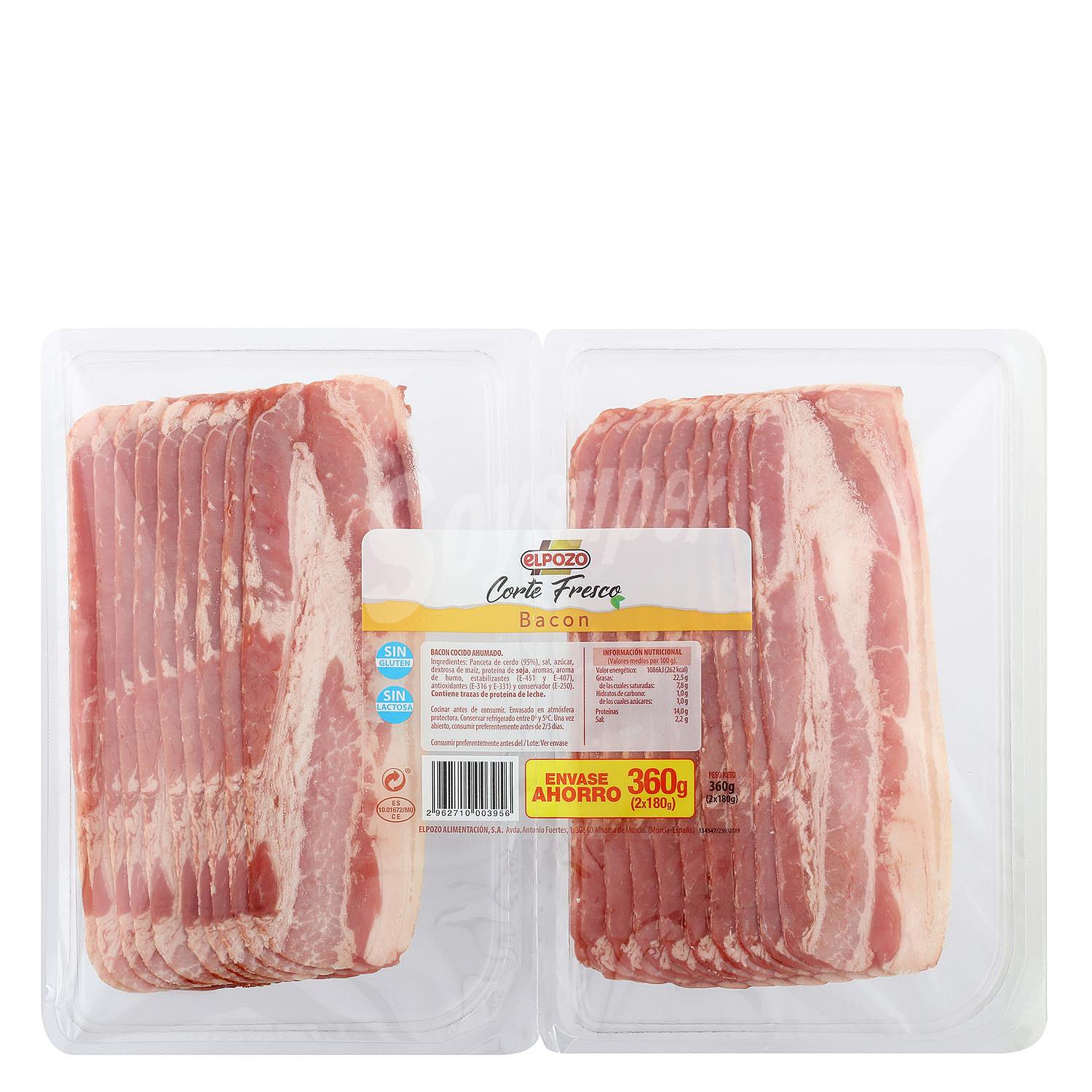 Bacon ahumado en lonchas El Pozo pack de 2 unidades de 180 G